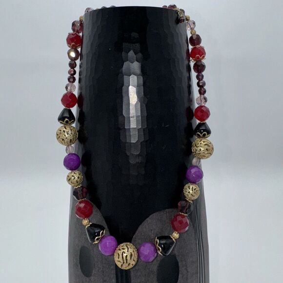 Kendra Scott Studio Beaded Necklace Gold Toned Red Purple Black Fashion Jewelry - Picture 1 of 6